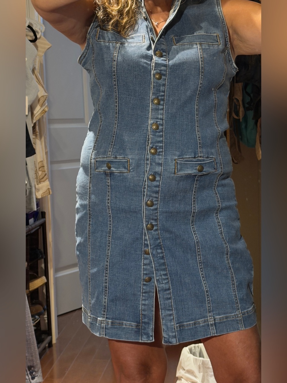 Sz M⭐️NWT FDJ Sleeveless Denim Dress/Vest PTP 20”